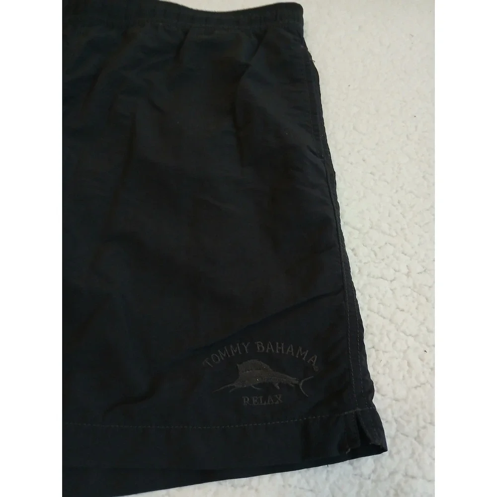 Tommy Bahama RELAX Cargo Swim Trunks M Black Board Shorts Embroidere Nautical